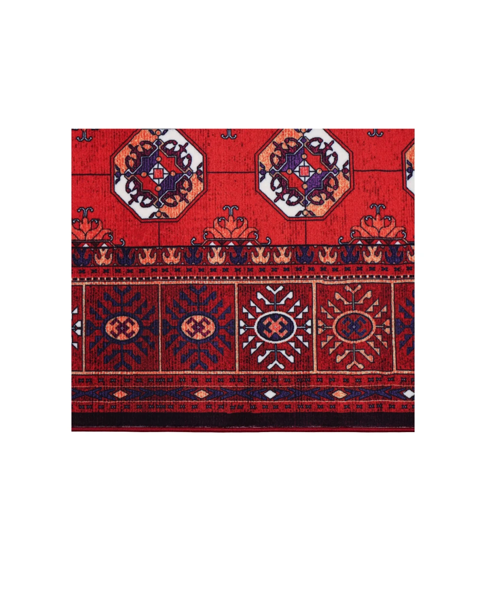 Machine-made Red Printed Persian Turkmen Rug 100313